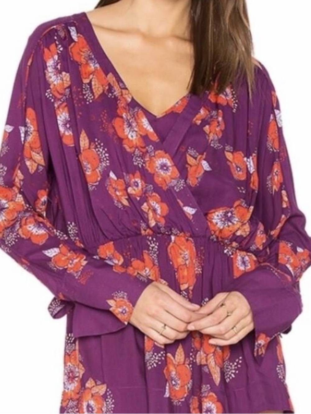Free People Tuscan Dreams Floral Plum Wrap Tunic Top Boho